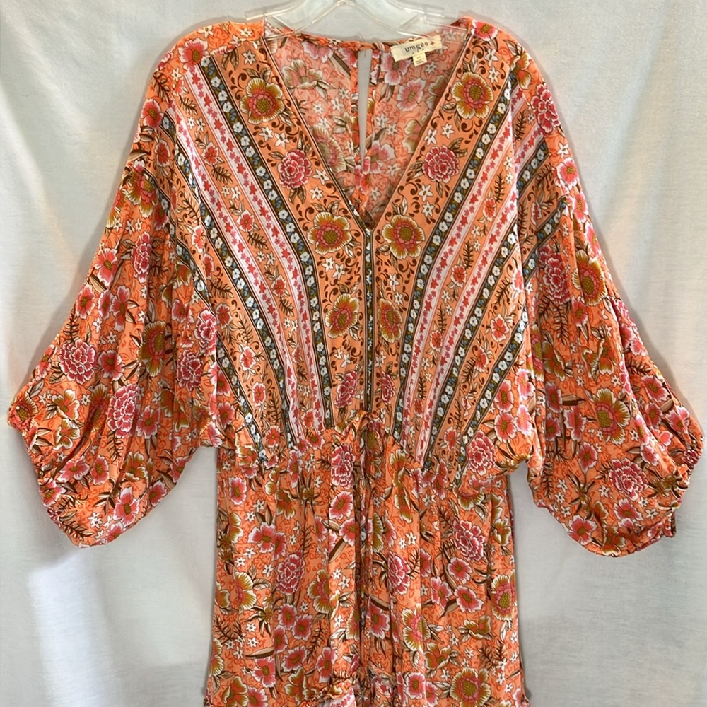Umgee Orange Paisley V-Neck Mini Dress - Picture 4 of 15